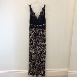Neutral animal print long nightgown